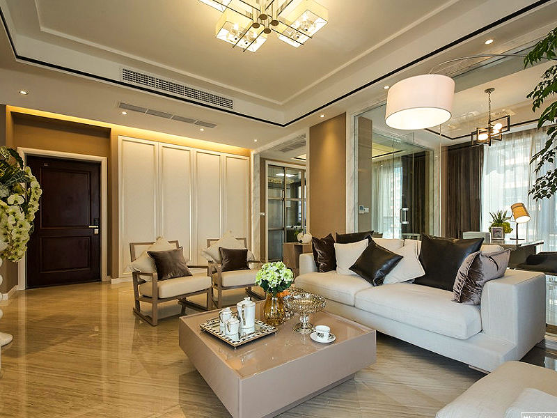 高端现代风格客厅线条吊顶效果图