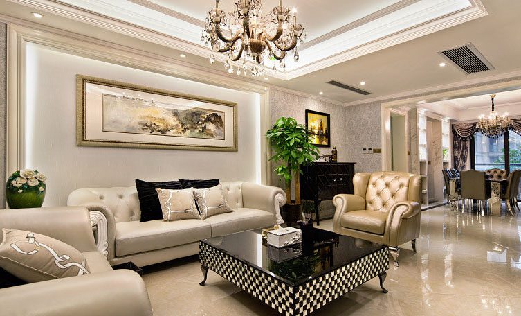 优雅低奢欧式风格三居客餐厅吊顶隔断案例图 - 效果图