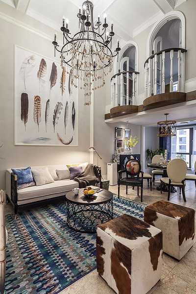 时尚混搭风 复式挑高客厅效果图