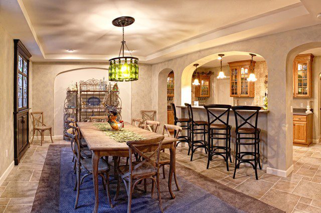 复古简欧别墅餐厨房隔断设计 - 效果图