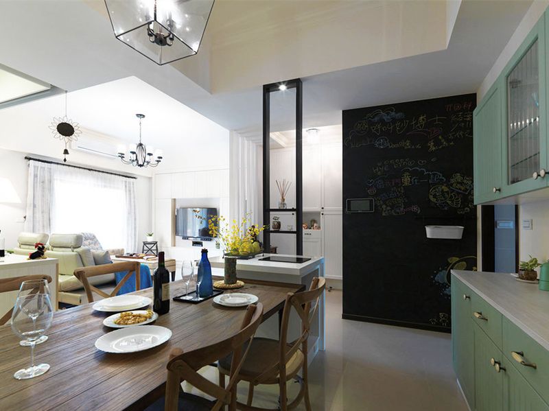 现代简约二居小户型餐厅手绘墙设计图 - 效果图