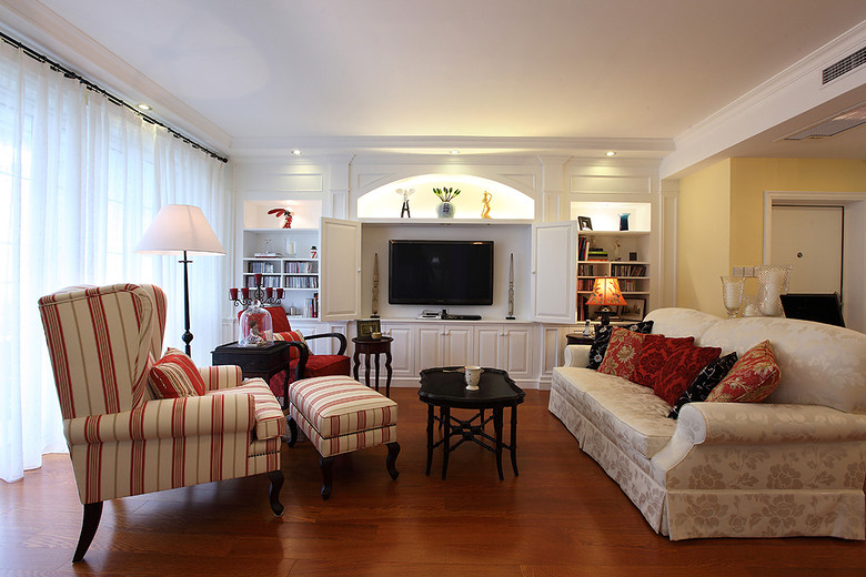 温馨美式客厅多功能电视背景墙装潢设计 - 效果图