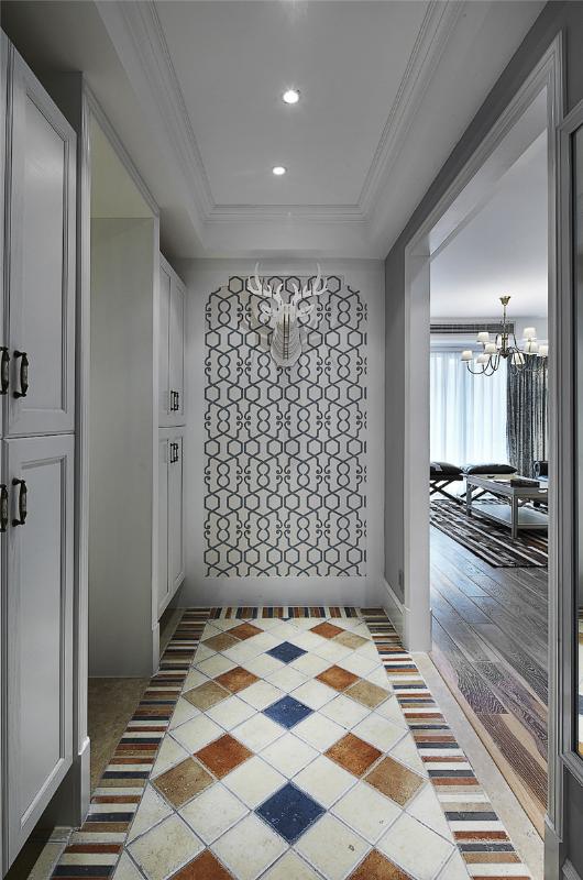 唯美美式玄关彩砖装饰图 - 效果图