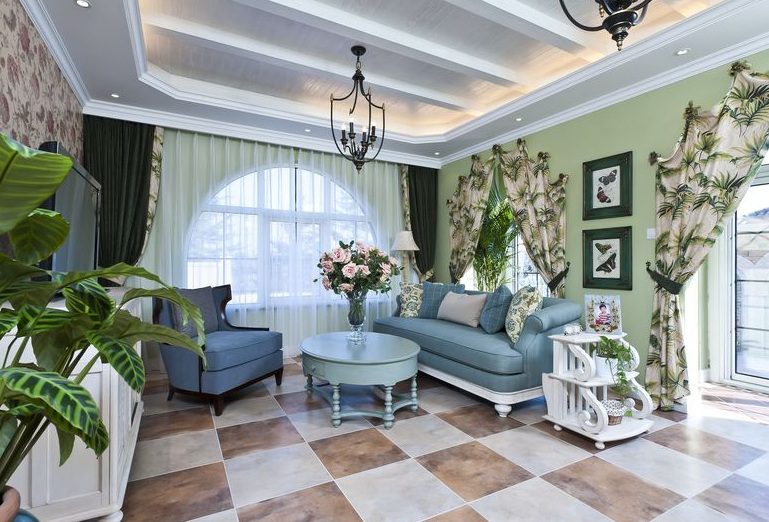 清新田园风客厅特色窗帘效果图