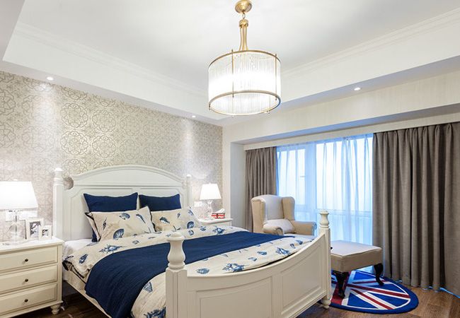 悠闲美式简约风卧室窗帘效果图