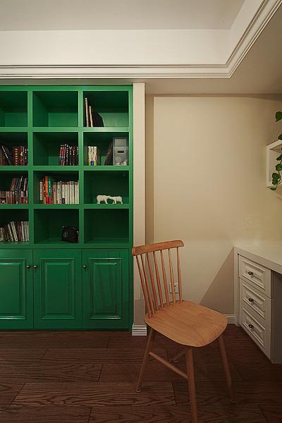 清新乡村田园风书房绿色书柜装饰图 - 效果图
