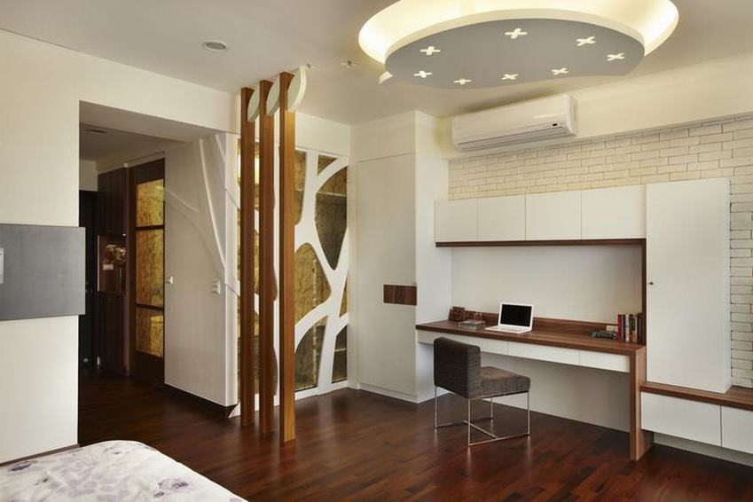 现代家居主卧木条隔断设计 - 效果图