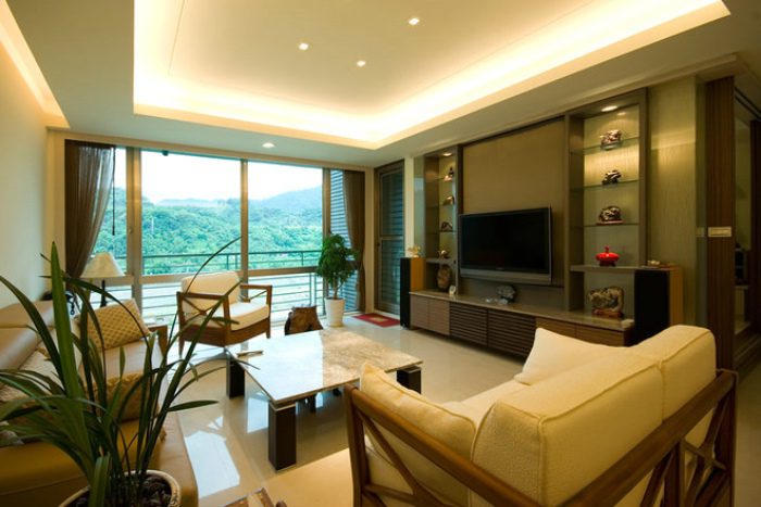 简中式现代客厅电视背景墙设计 - 效果图