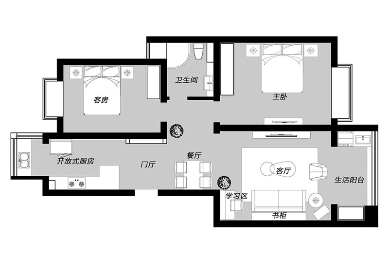 北欧两居装修平面效果图