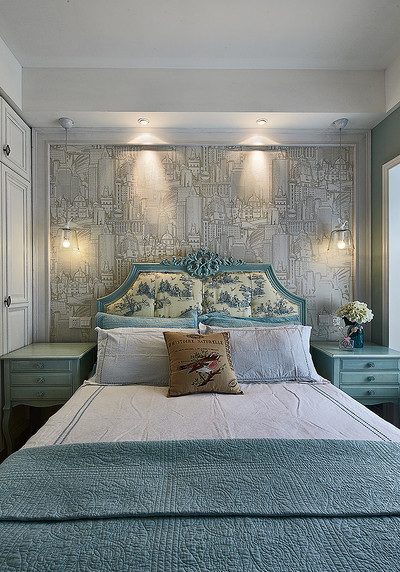 时尚复古欧式卧室精美背景墙装饰 - 效果图