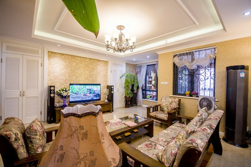 田园风格四居室室内客厅装潢图片 - 效果图