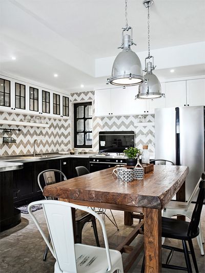 简约北欧波普风餐厨房一体原木餐桌设计 - 效果图