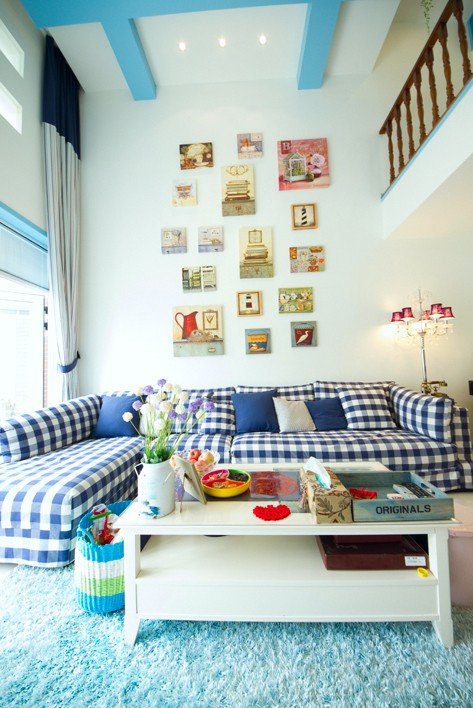 蓝色地中海风格客厅装修效果图