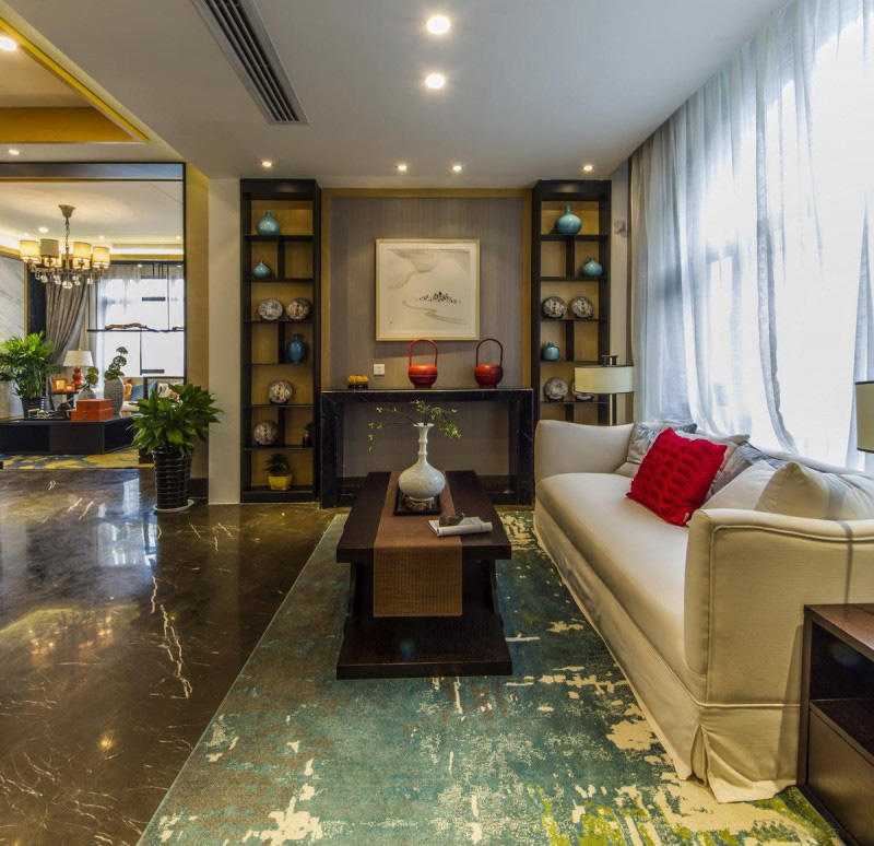 现代中式客厅博古架设计装饰效果图