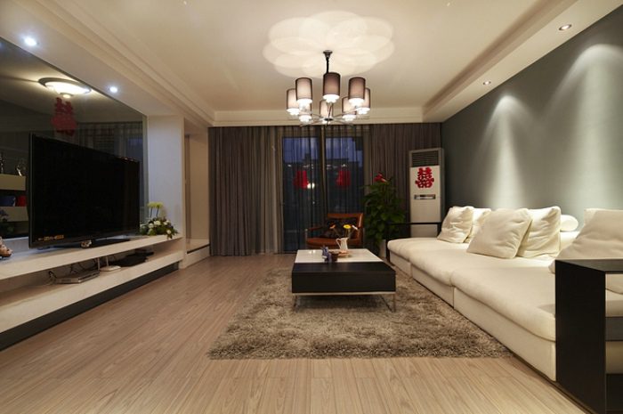 时尚现代客厅 玻璃电视背景墙设计 - 效果图