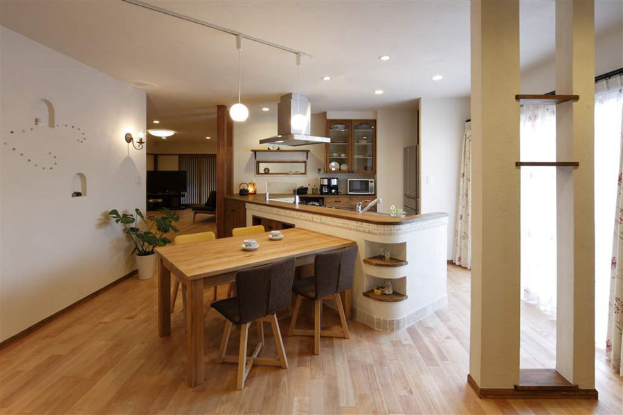 原木清新现代日式餐厨房一体设计装修图 - 效果图