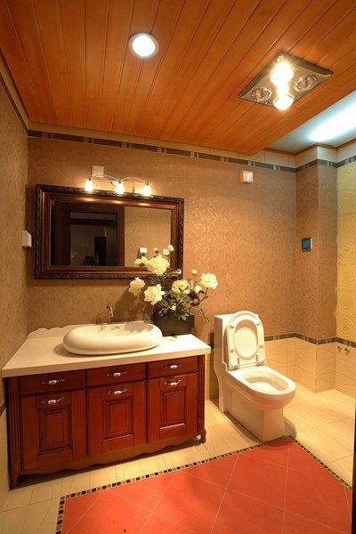 复古田园风卫生间原木吊顶装潢 - 效果图