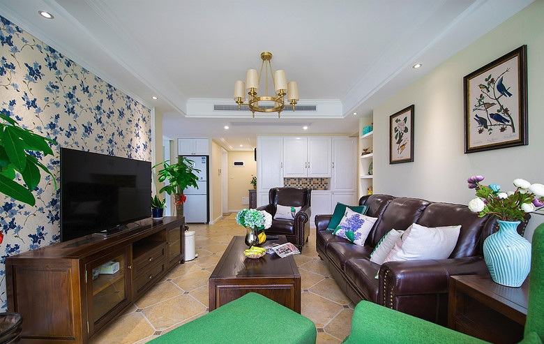 美式乡村田园混搭客厅背景墙效果图