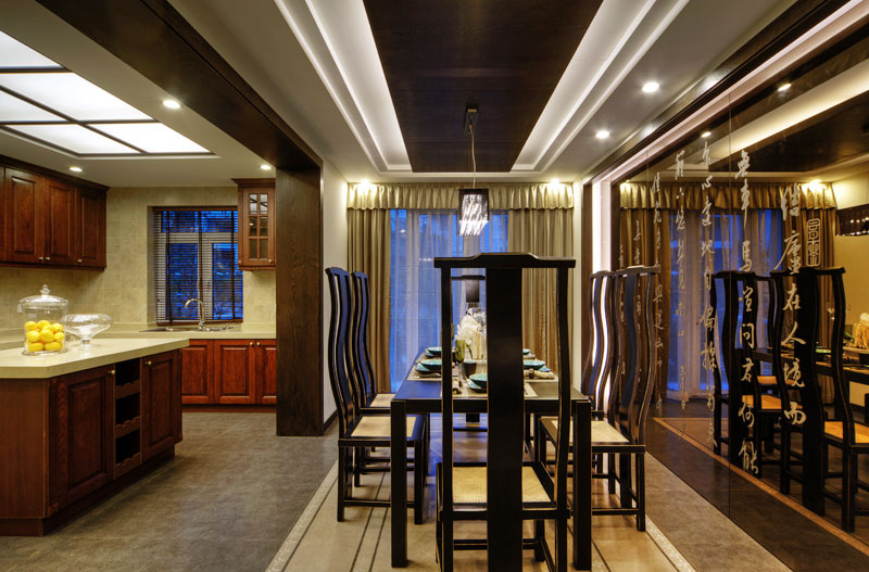 古典新中式风格餐厅吊顶效果图