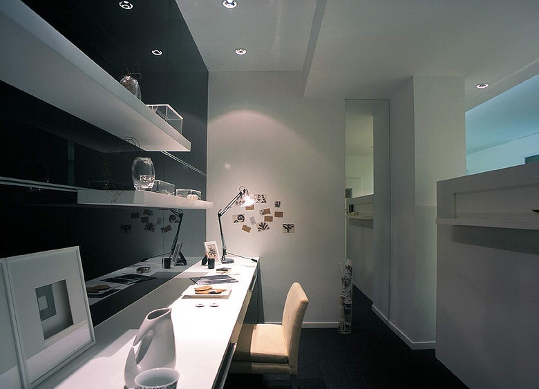 简约书房黑色背景墙装饰图 - 效果图