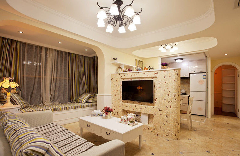 唯美简约地中海电视背景墙半隔断装饰图 - 效果图