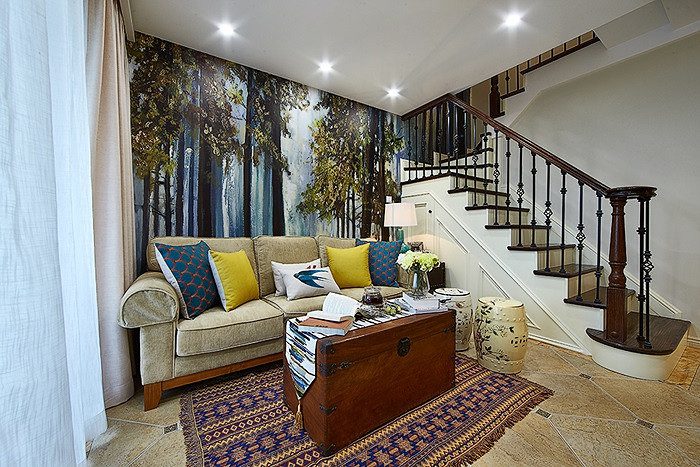 简洁怀旧时尚美式小复式铁艺楼梯装饰效果图