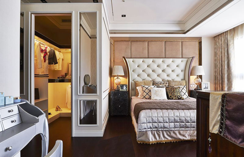 奢华欧式卧室带衣帽间设计 - 效果图