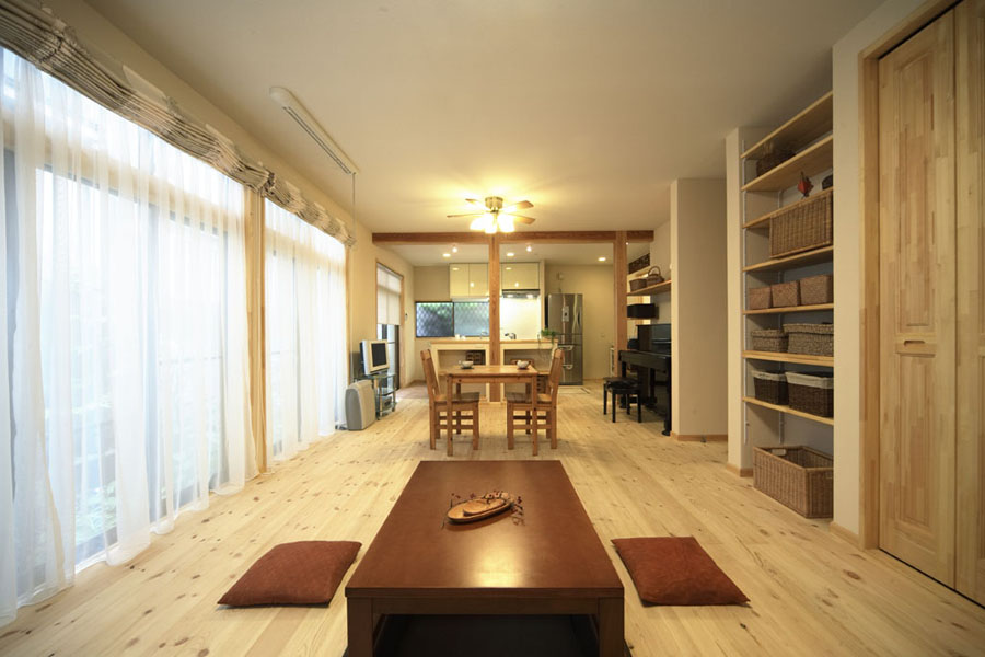 原木清新日式家居落地窗装潢设计图 - 效果图