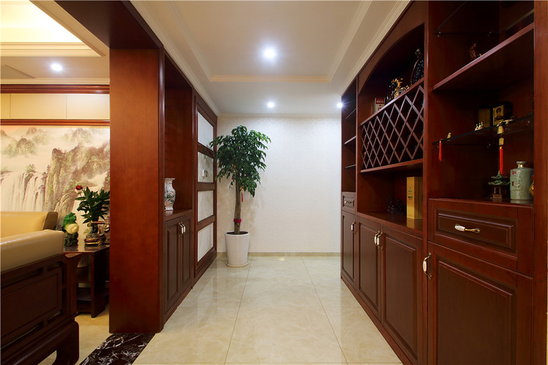 庄重高雅新古典红木中式玄关博古架设计案例图 - 效果图