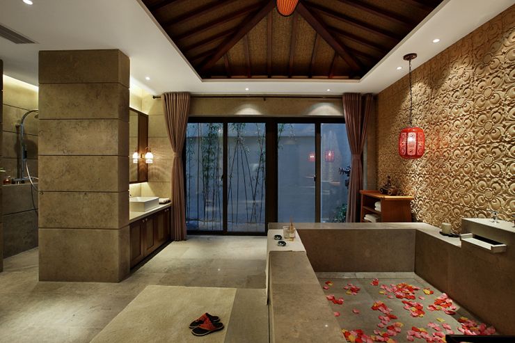 雅致现代复古风浴室特色背景墙效果 - 效果图