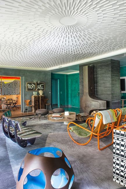 复古混搭别墅客厅吊顶设计 - 效果图