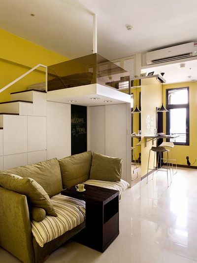 现代黄色梦幻小复式家装隔断设计效果图