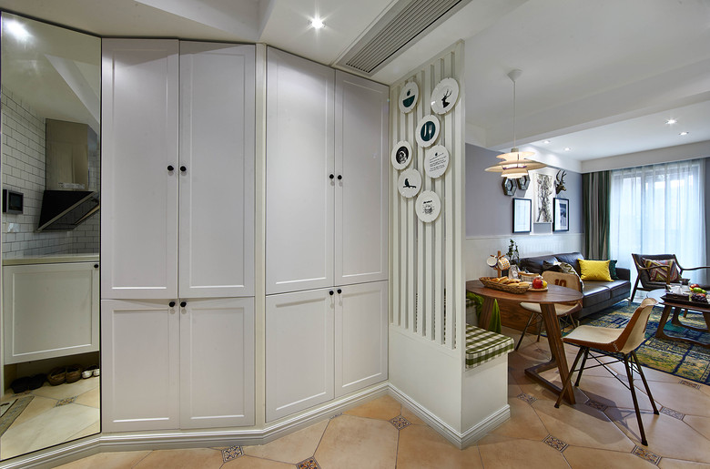 创意简约美式厨房餐厅隔断墙效果图