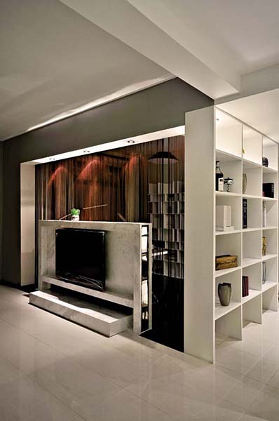 黑白时尚现代简约风客厅电视背景墙 - 效果图