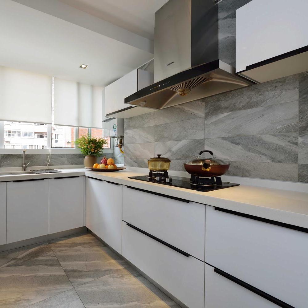 高雅时尚现代大理石厨房白色窗帘装饰效果图