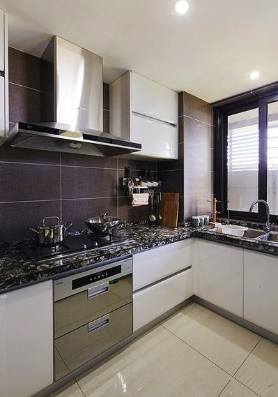 现代时尚厨房L型橱柜效果图