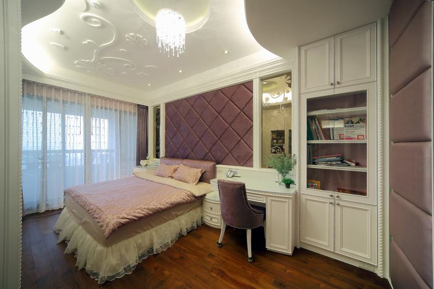 唯美新古典卧室 软包背景墙装饰 - 效果图