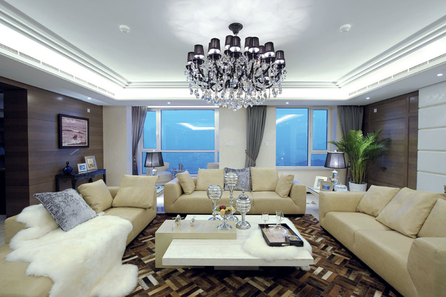 简洁时尚现代客厅布局装修案例图 - 效果图