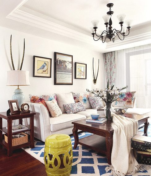 时尚混搭怀旧美式客厅铁艺吊灯效果图