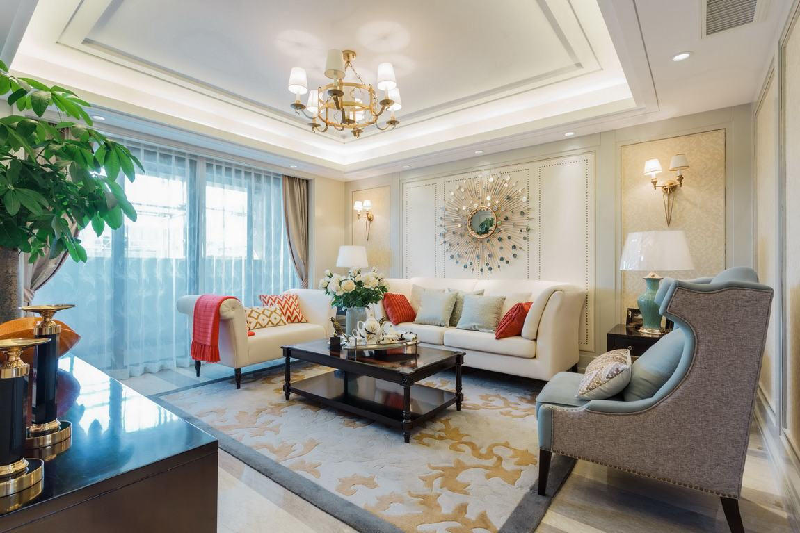 134平米美式风格四居室客厅装修效果欣赏图 - 效果图