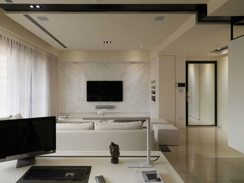 时尚简约风格客厅电视大理石背景墙案例图 - 效果图