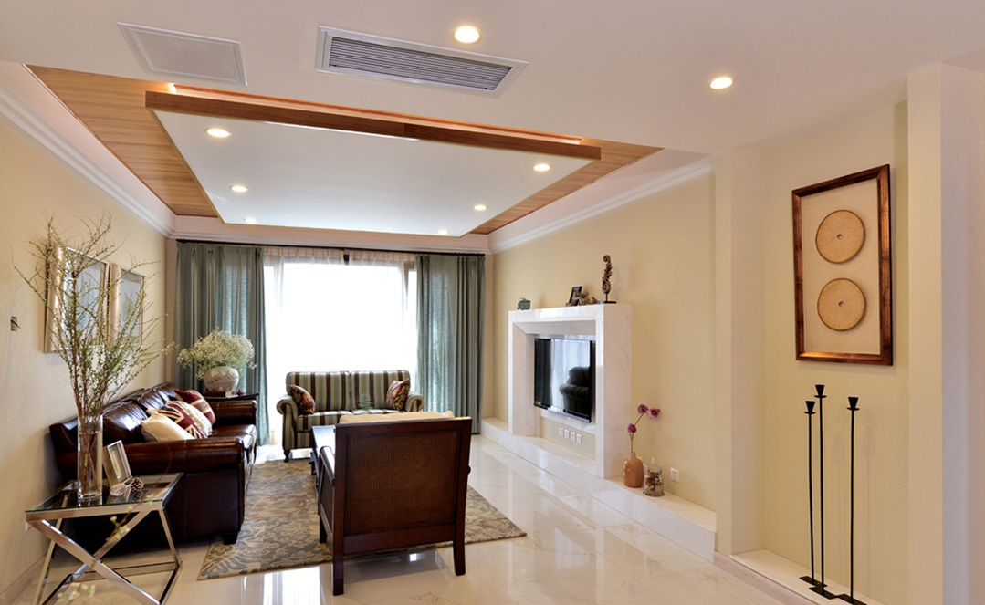 典雅美式客厅吊顶设计装修图 - 效果图