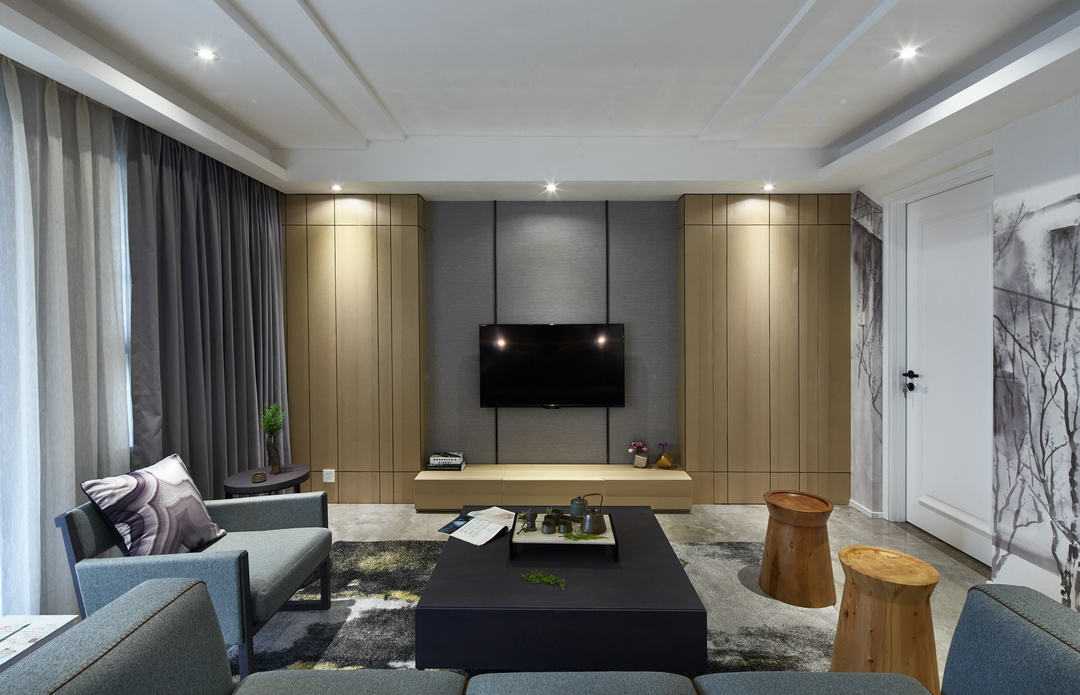 时尚现代风格客厅电视背景墙设计 - 效果图