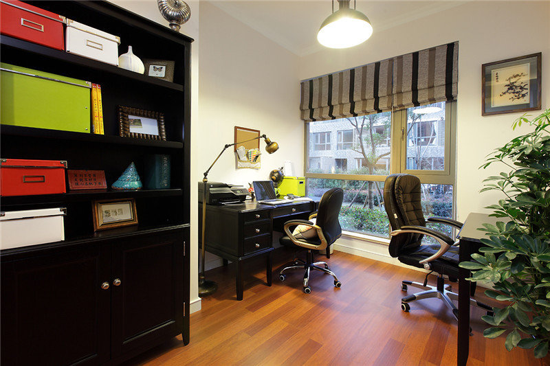 黑色复古美式书房效果图