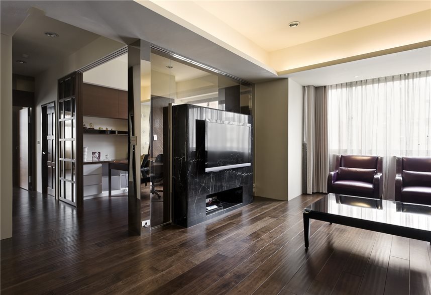 深咖啡色装饰现代两居家装室内隔断设计装修图 - 效果图