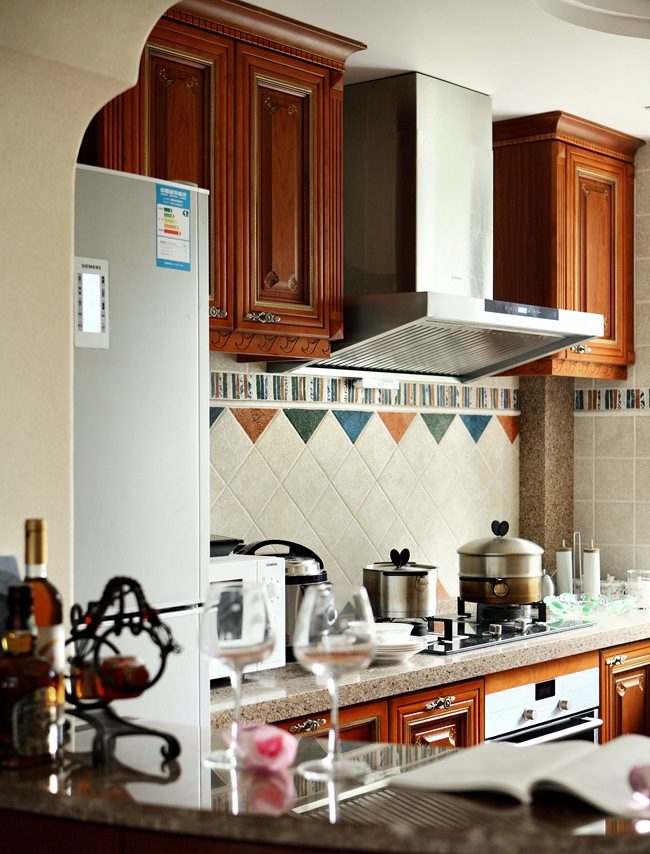 美式复古原木田园风厨房效果图