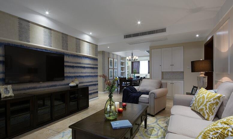 时尚美式背景墙沙发客厅效果图