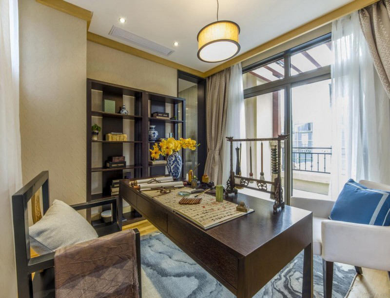 雅致现代时尚中式书房装饰效果图