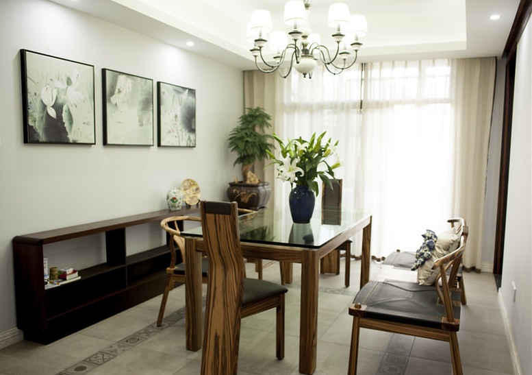 清新简中式现代餐厅装饰图 - 效果图