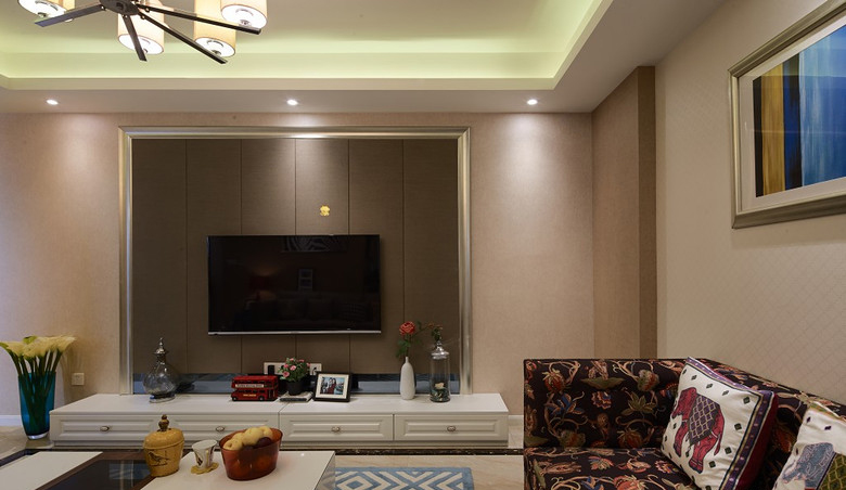 美式客厅电视背景墙装饰图 - 效果图